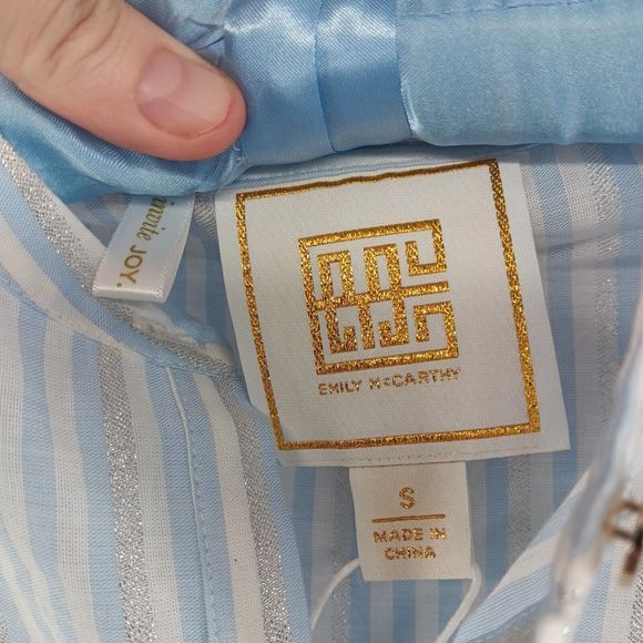 NWT & Bag Emily McCarthy Lolli Top Blouse $180 MSRP Blue Metallic Stripe Size S - Picture 9 of 13
